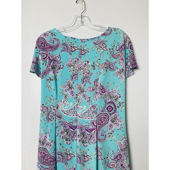 Signature Bobbie Bee Dress Women's Size PM Teal Green Faux Wrap Paisley Bow Tie - Picture 11 of 12